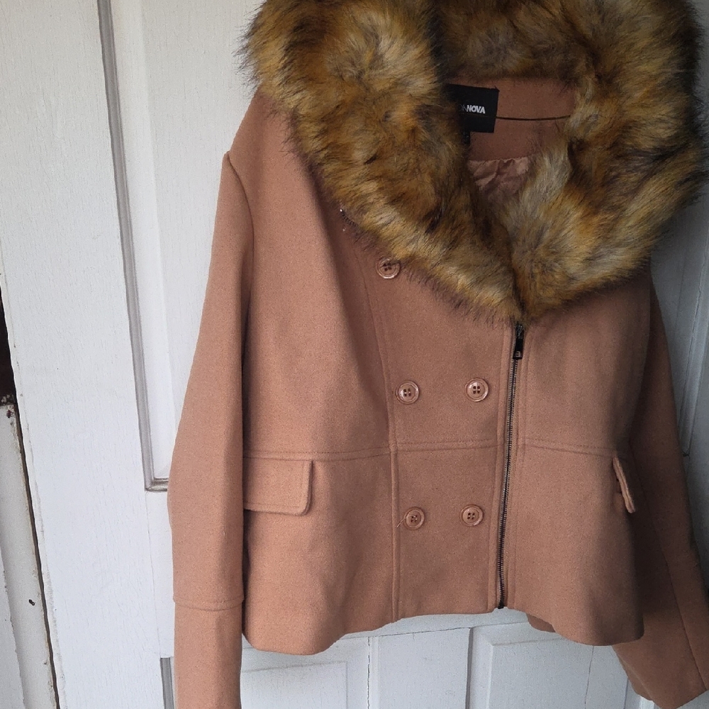 Fashion Nova Camel Teddy Coat with Faux Fur Collar Size 2x New